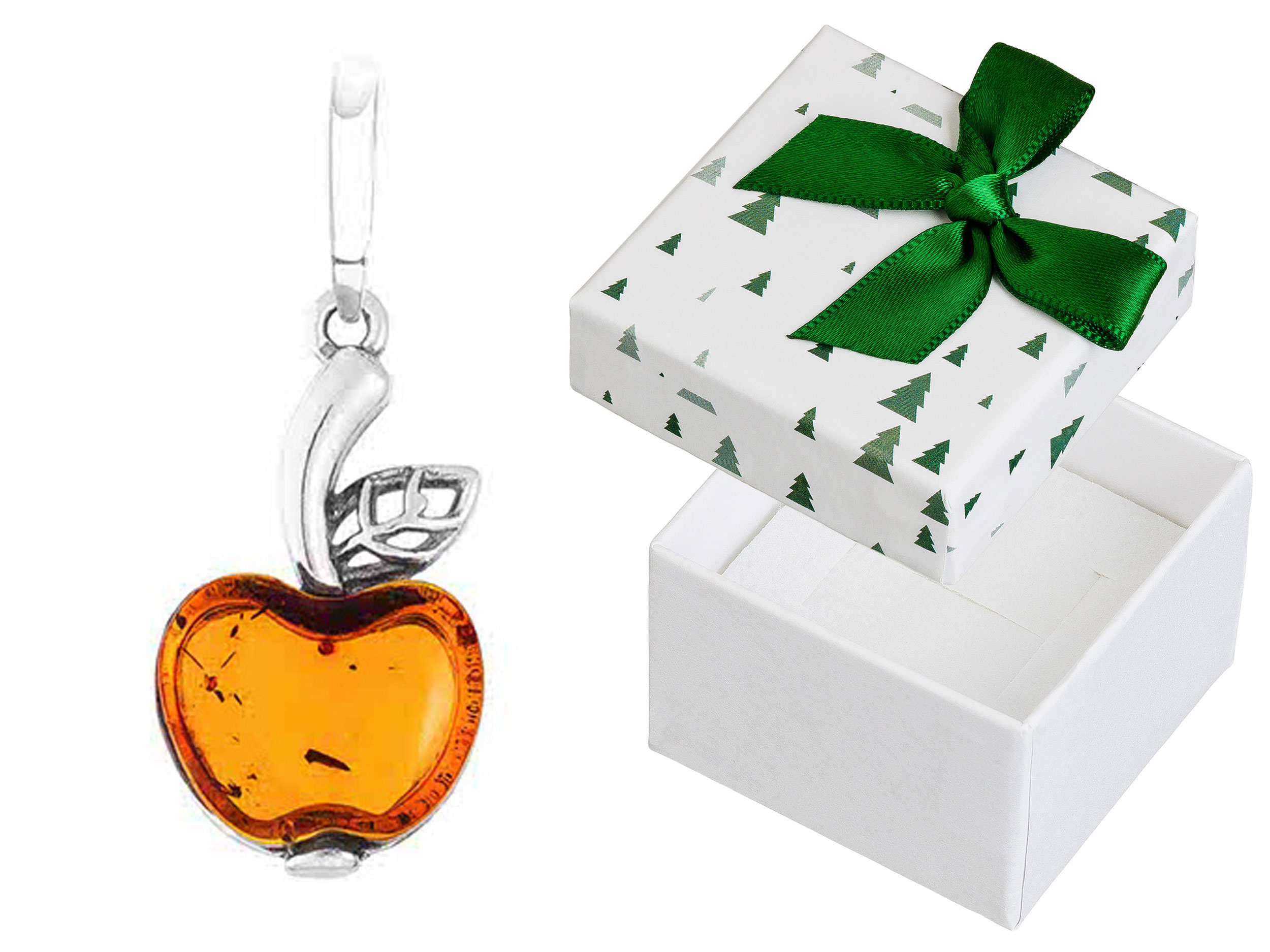 Stříbrný přívěsek Jablko s jantarem Oxidovaný dámský Přívěsek Jablko