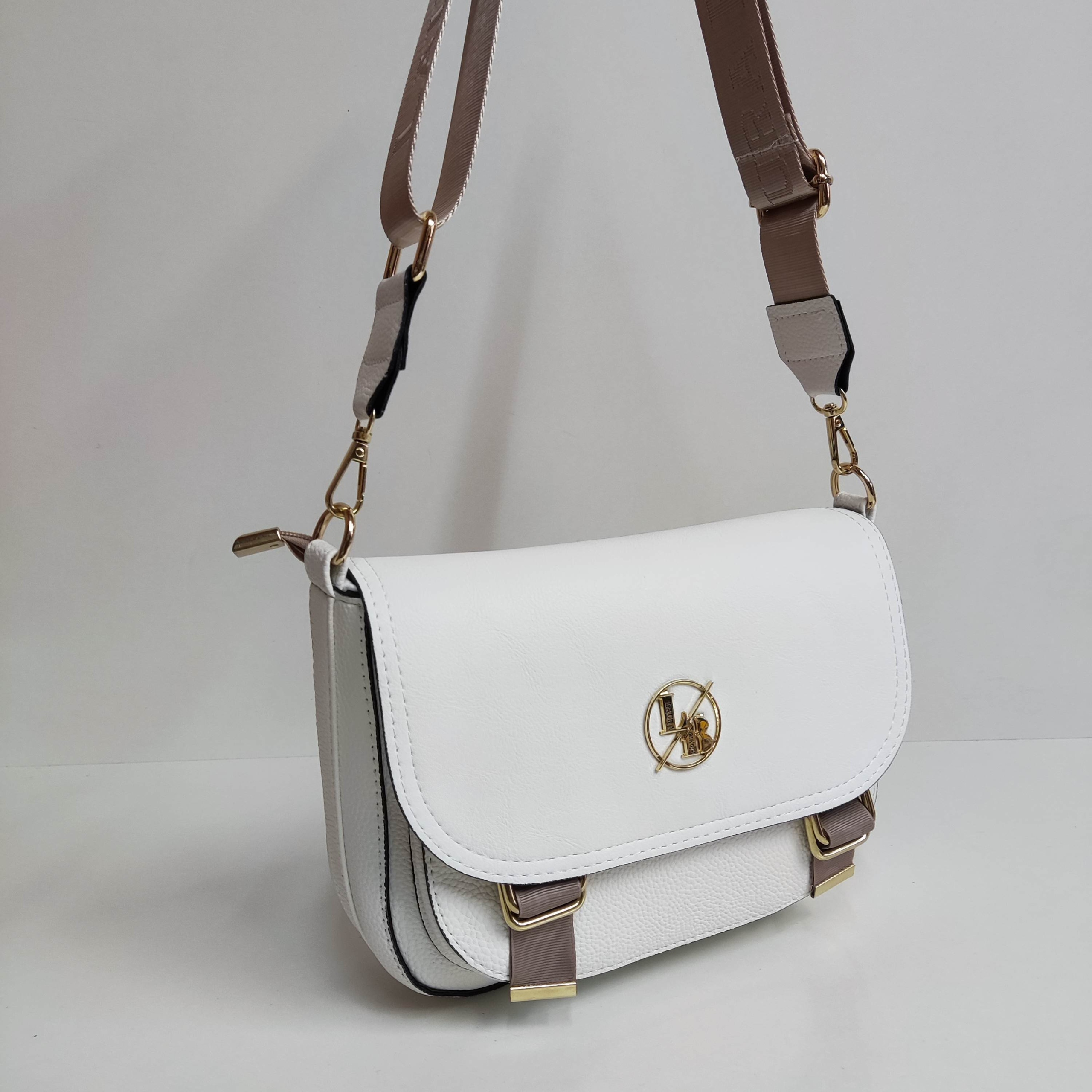 Torebka listonoszka Laura Biaggi Torba na ramię biała z klapą Wysokość 18 cm