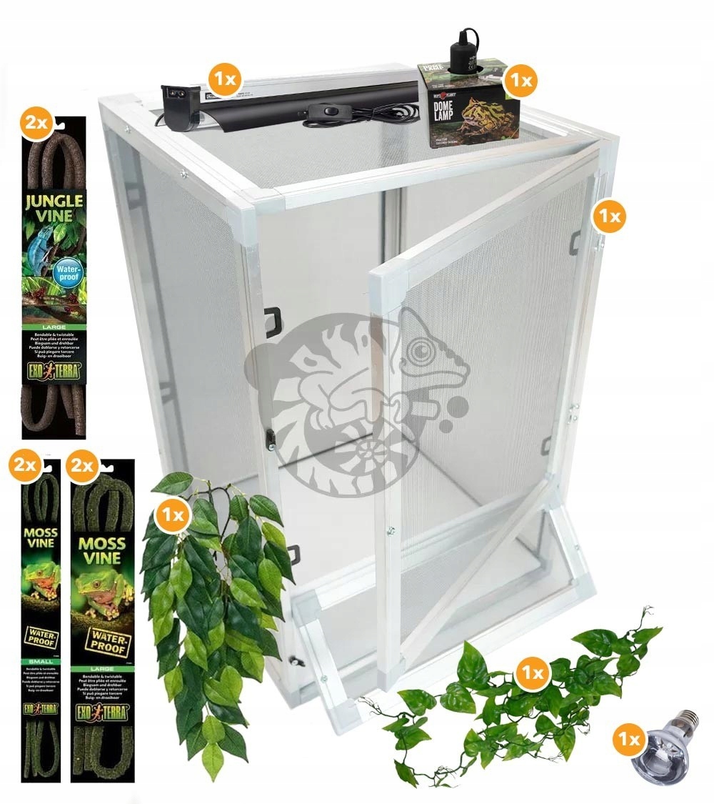 Zestaw do hodowli kameleonów, terrarium 50x50x100 cm