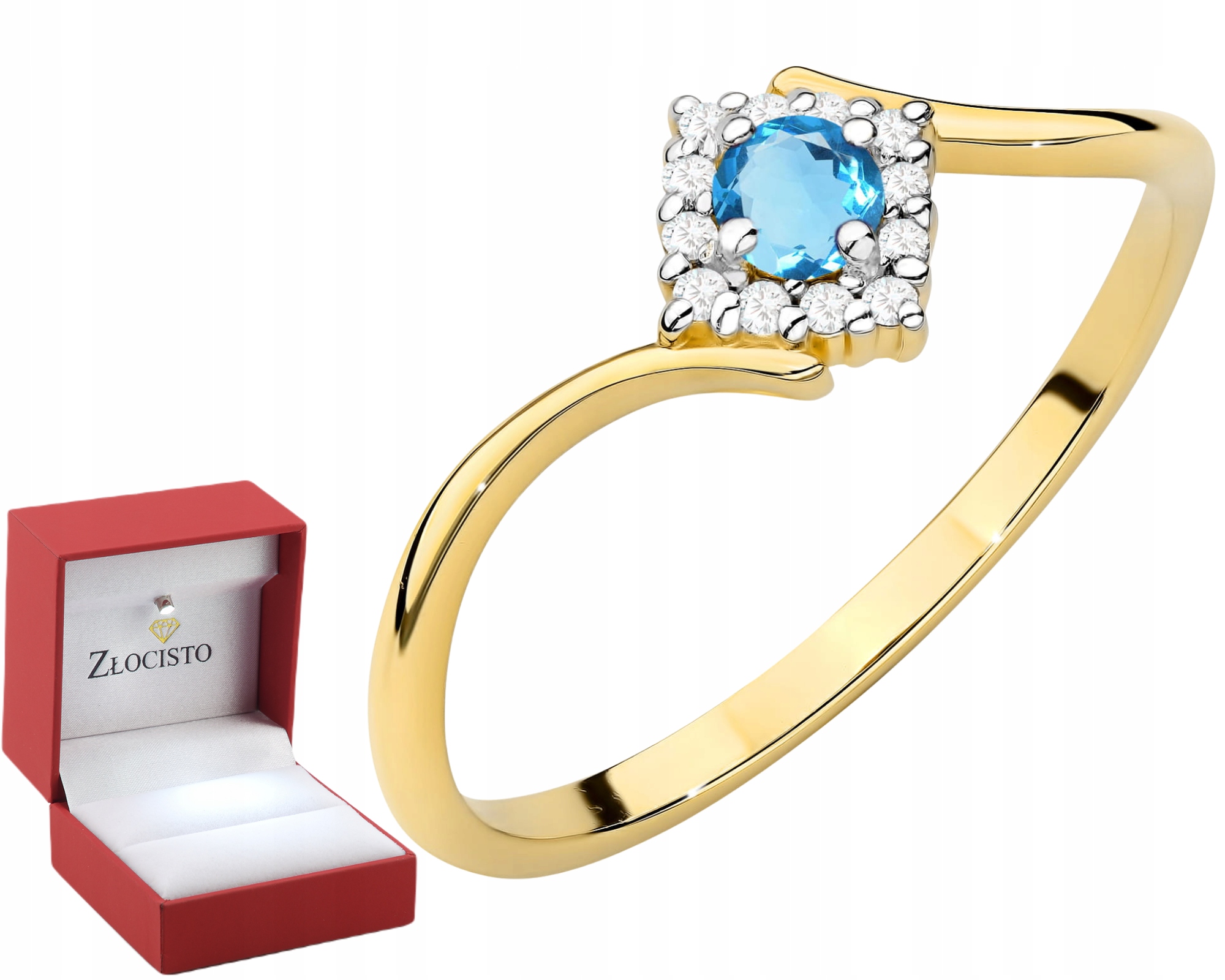 Złoty Pierścionek Kamień Naturalny Topaz I Diamenty Złoto 585