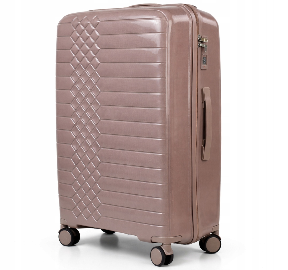 Walizka średnia M podróżna, Polipropylen, bagaż Tsa gumowe kółka 65L Kawowa