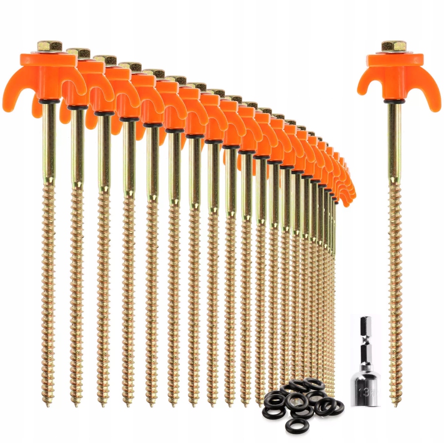 24 kolíků do stanu 20 cm Dlouhé šroubovací kolíky Vojenské kotvy Kovové