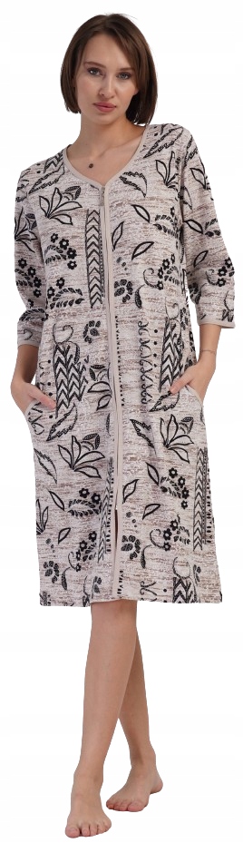 Bavlněný Župan Na Zip Župan 3/4 Rukáv 100% Bavlna 4XL