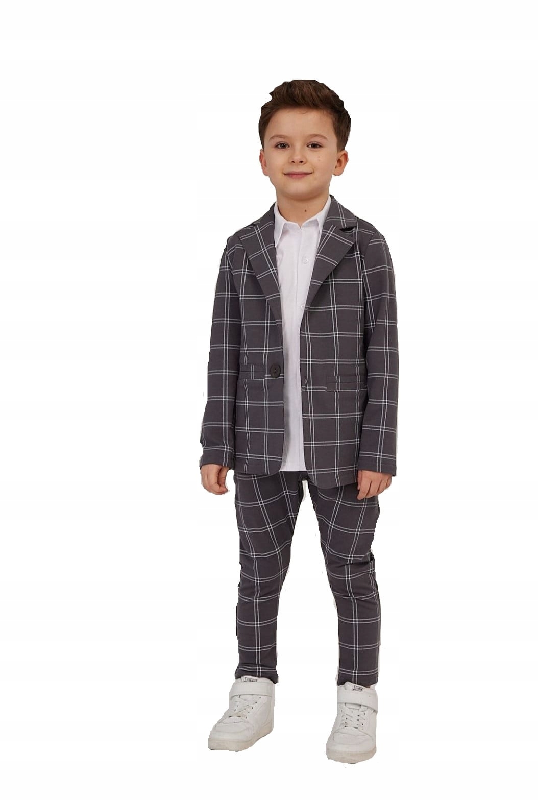 Spodnie w kratę grafitowe All For Kids 116 122