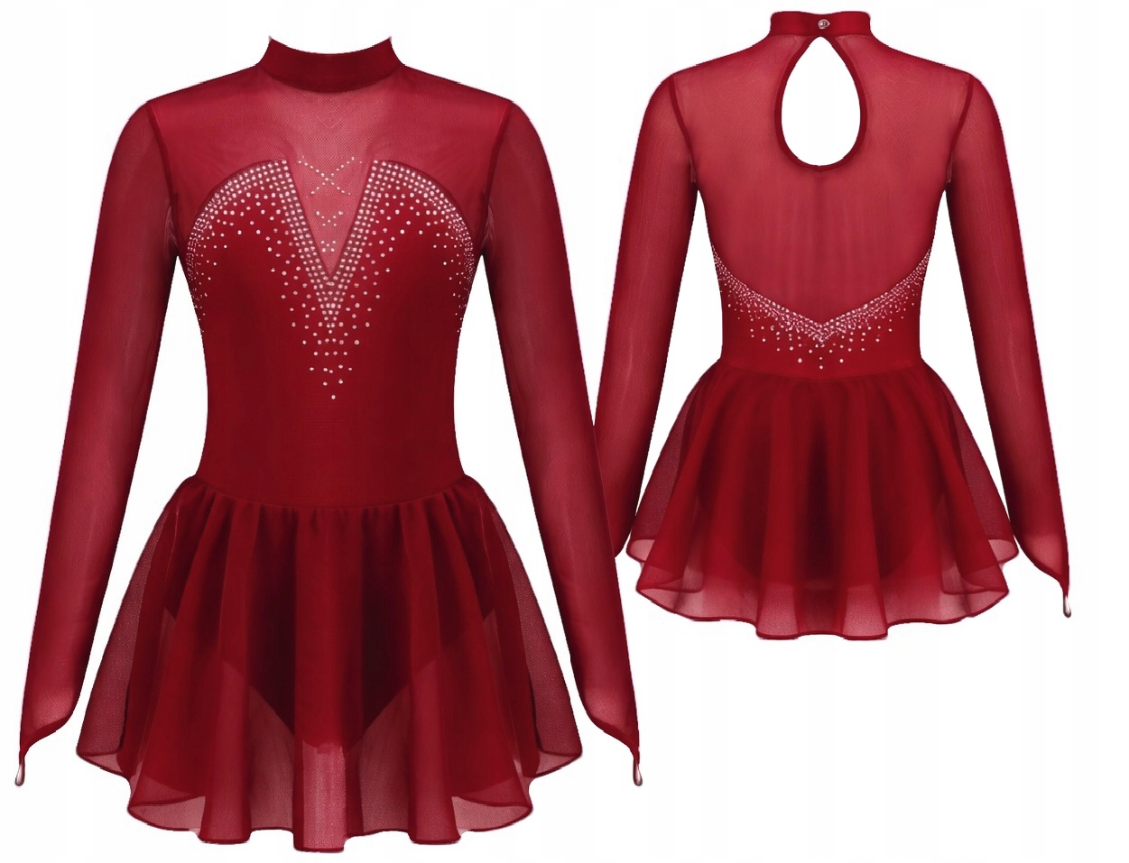 Sukienka Body Balet Łyżwiarstwo Gimnastyka Długi Rękaw Czerwona S