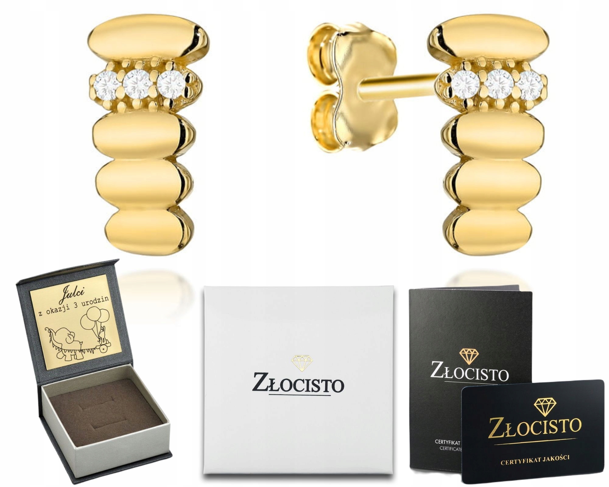 Zlaté Náušnice Elipsy A Zirkony, Šroubky 585 Grawe