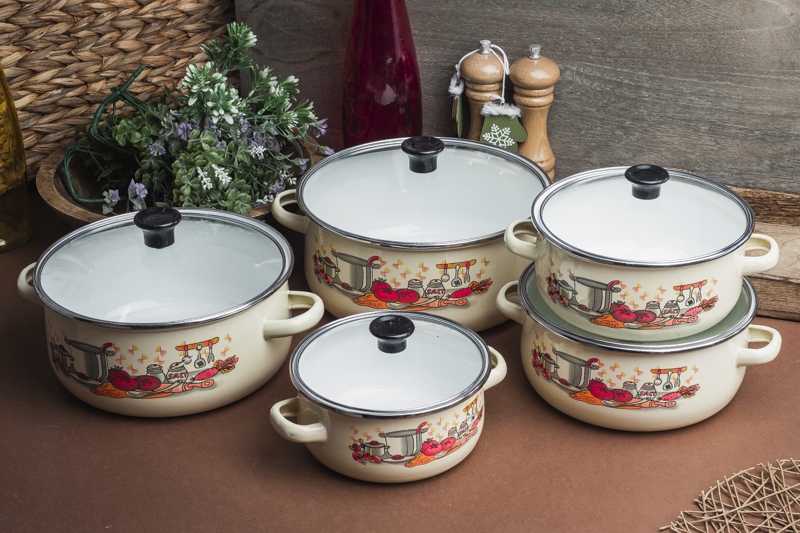 KLAUSBERG KPL 5 garnków emaliowanych z/p mix kolor Materiał emaliowane