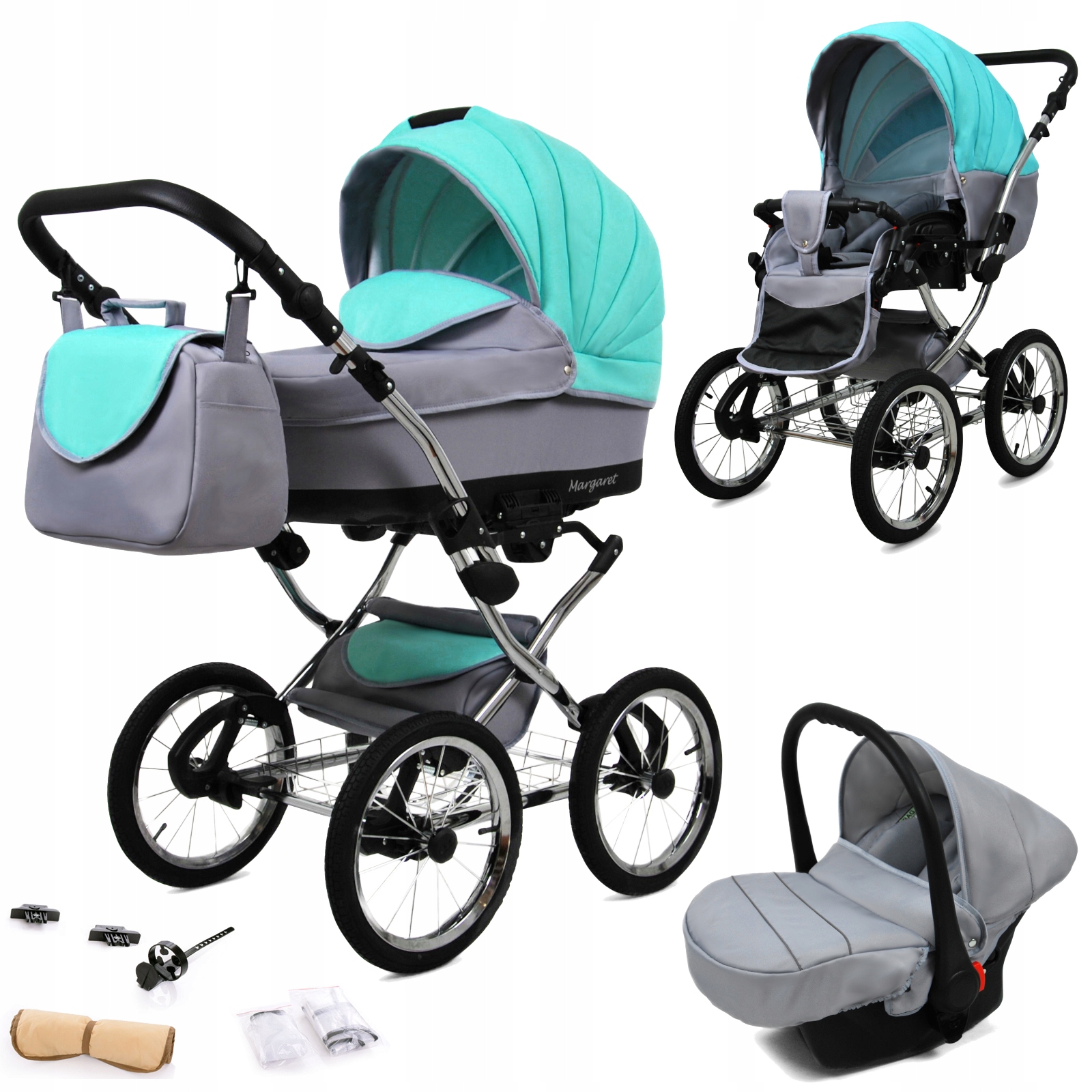 Wózek dziecięcy 3w1 BabyLux Margaret spacerówka gondola fotelik samochodowy