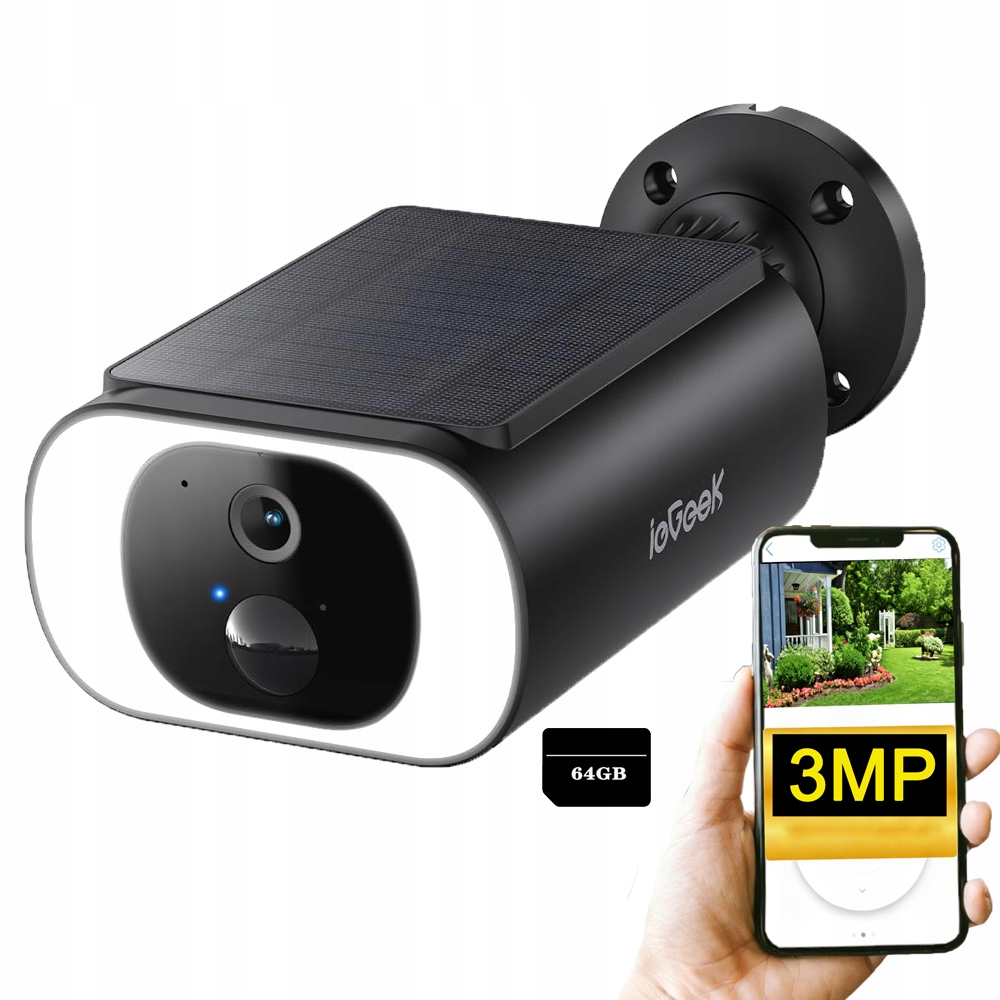 Solární Wifi Kamera 3MPX 2K Inteligentní Venkovní Bezdrátová S 64 Gb