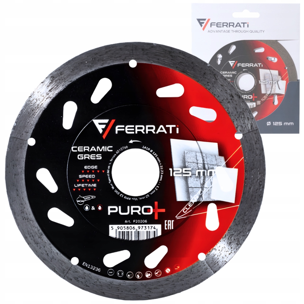 Tarcza diamentowa do idealnego cięcia gresu ceramiki 125mm Puro+ FERRATi