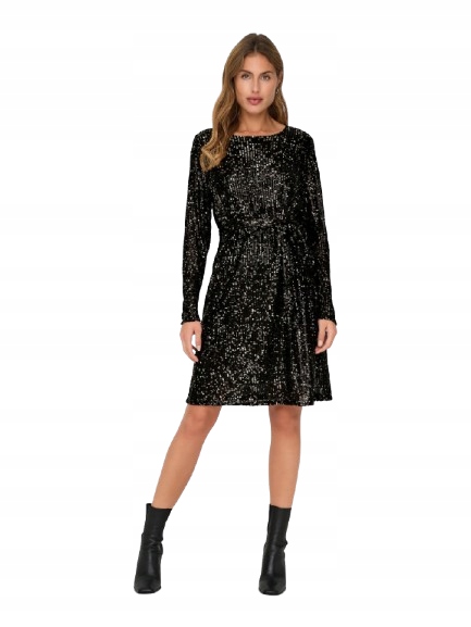 Only Dámské Černé Šaty S Flitry, Jednoduchý Dlouhý Rukáv, Velikost M 6BA