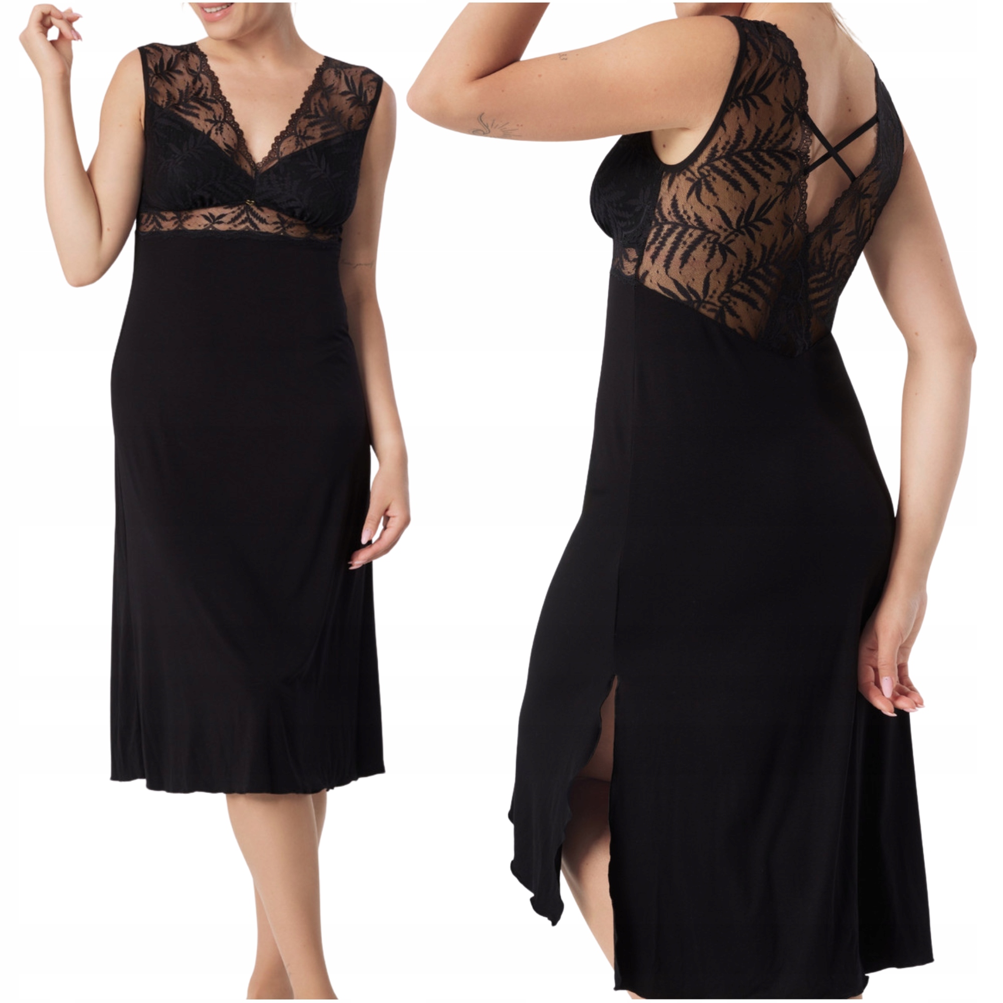 Tričko Noční s krajkou, delší, pohodlné, smyslné Mefemi Petra černé, velikost XL