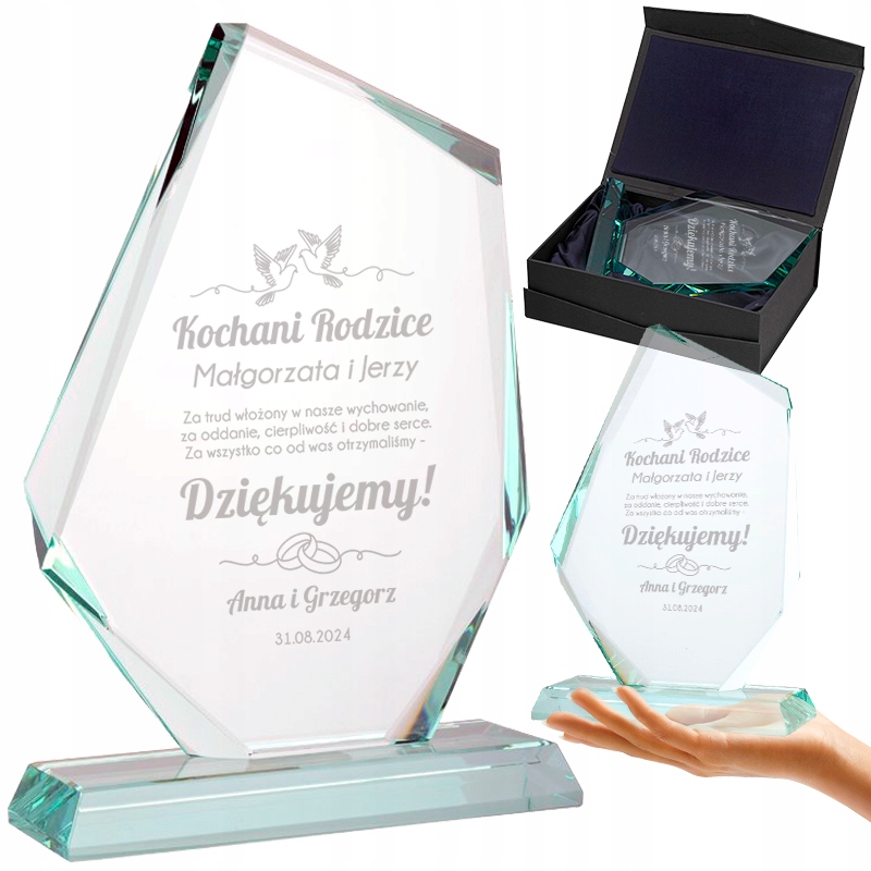 PODZIĘKOWANIA DLA RODZICÓW STATUETKA SZKLANA DLA CHRZESTNYCH DZIADKÓW