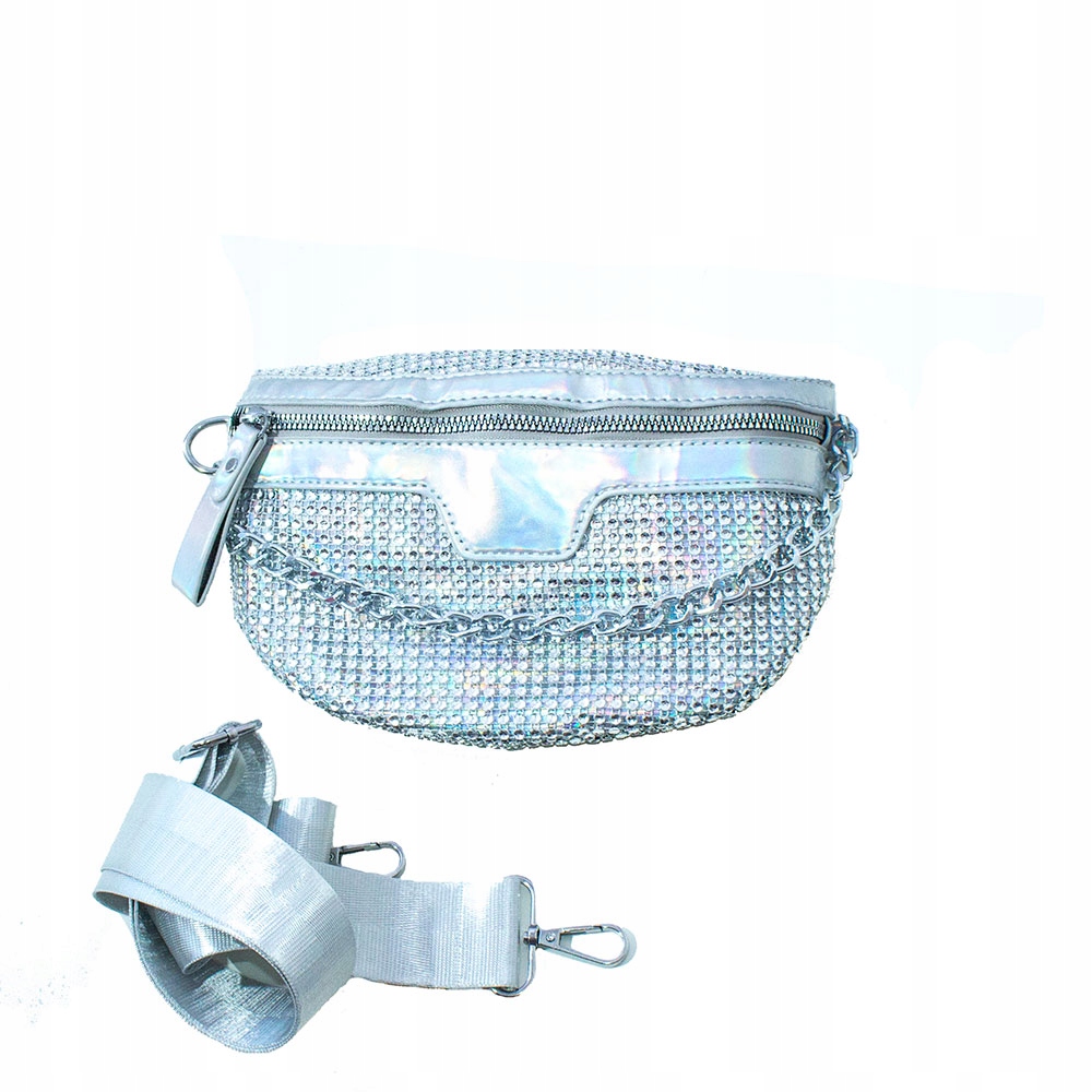 TOREBKA LISTONOSZKA DAMSKA NERKA SASZETKA Z CYRKONIAMI SREBRNA