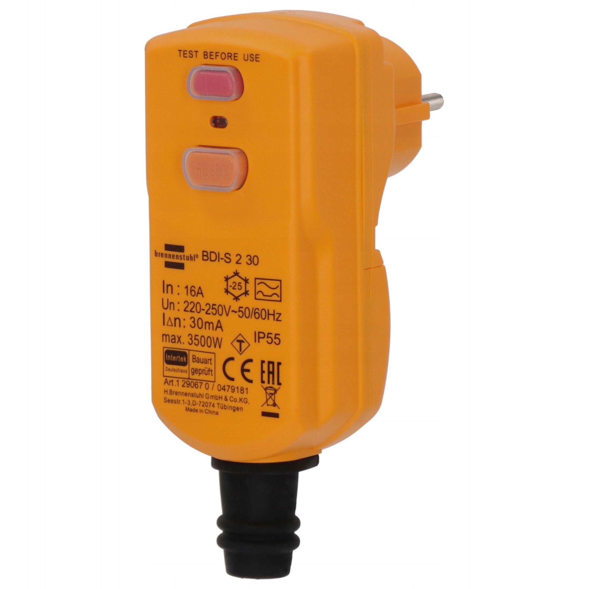 Ochranný konektor Bdi-s 2 30 Rcd 30mA 16A Diferenciální spínač Brennenstuhl