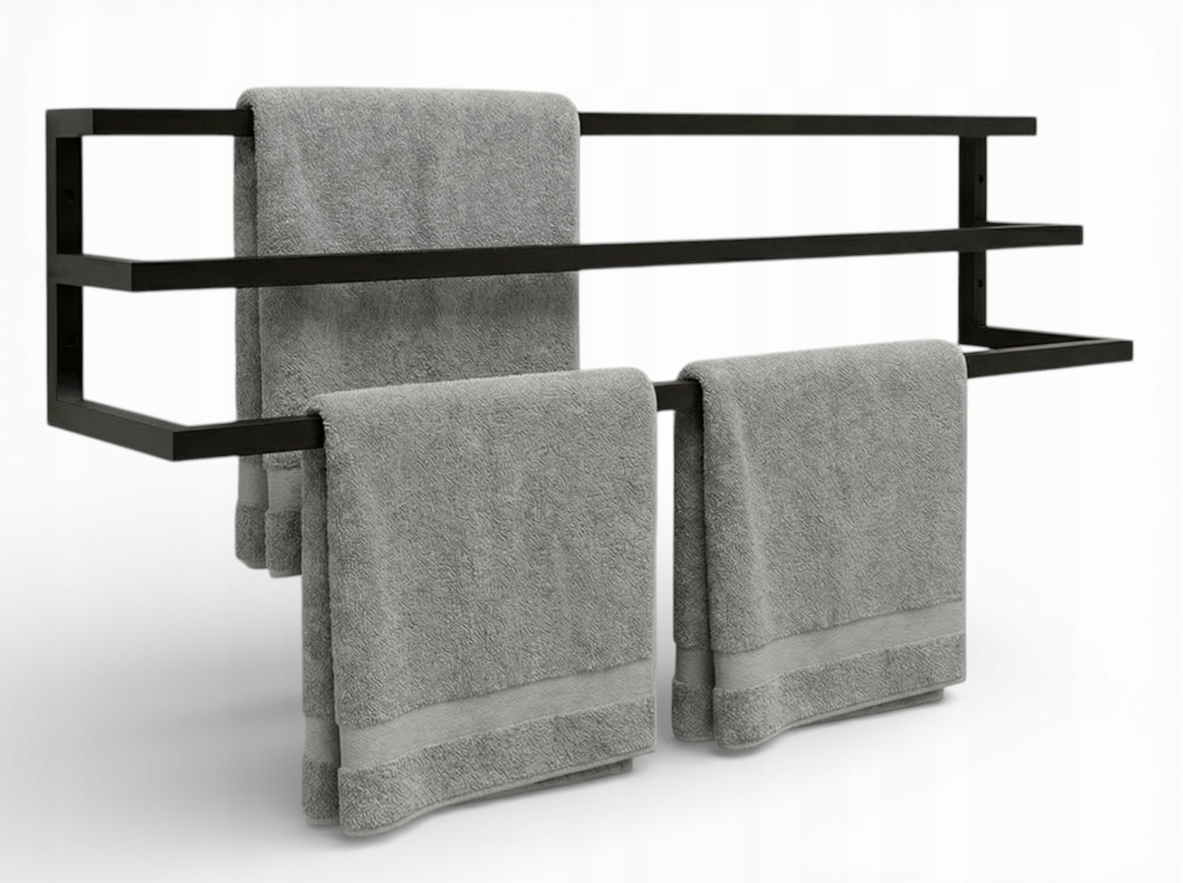 Věšák na ručníky do koupelny Držák černý Loft 3 úrovně pevný 60 cm