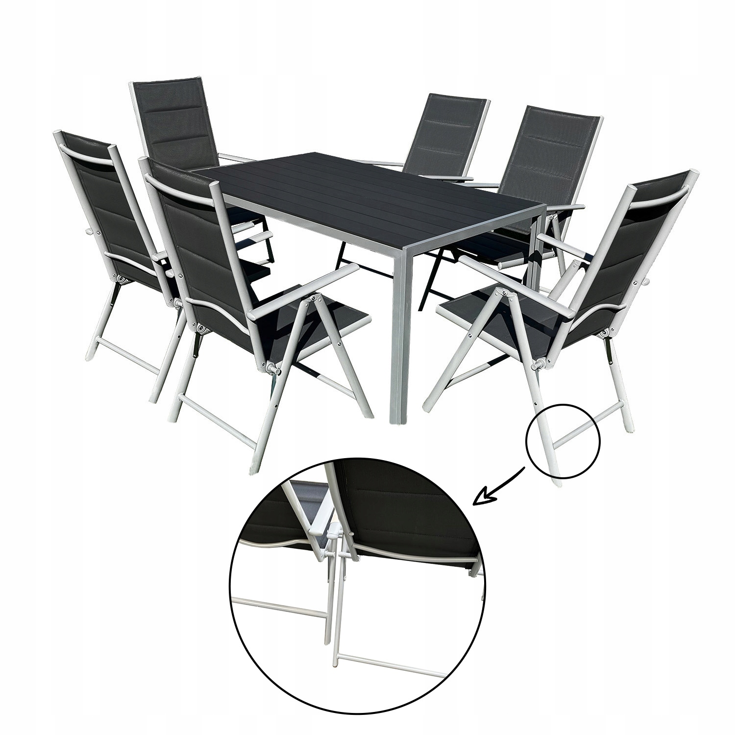 Zestaw mebli ogrodowych HARMONY brązowy aluminiowy 6 krzeseł + stół PREMIUM Stan opakowania oryginalne