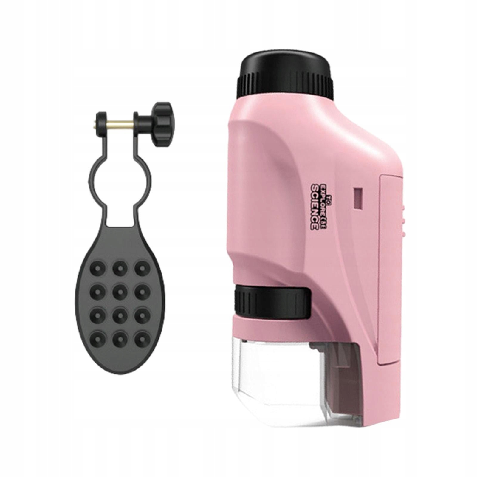 Children Optical Microscope Educational Stem Handheld Mini pink with Stand
