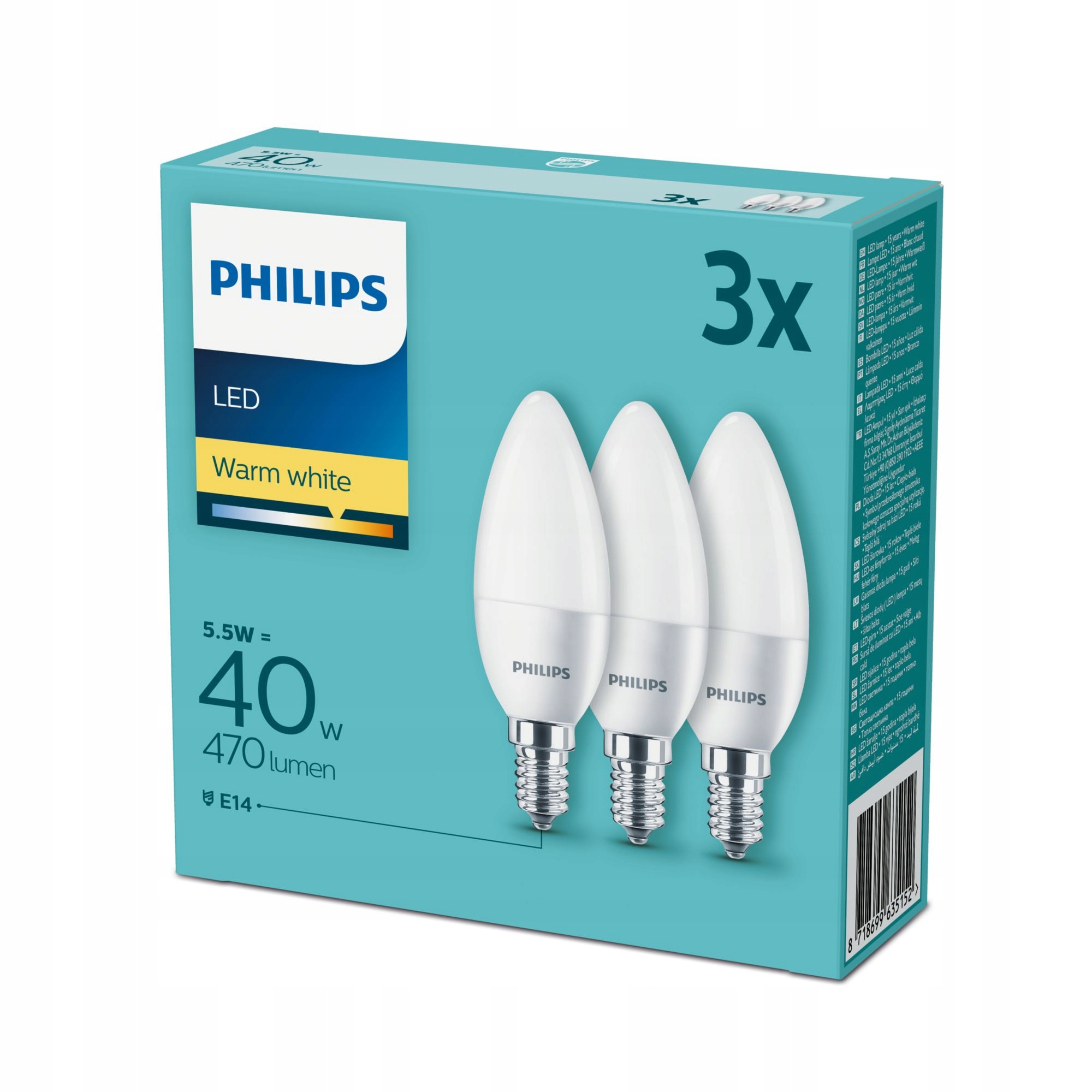 

3x Żarówka E14 Philips Led 5,5W 40W 2700k A+