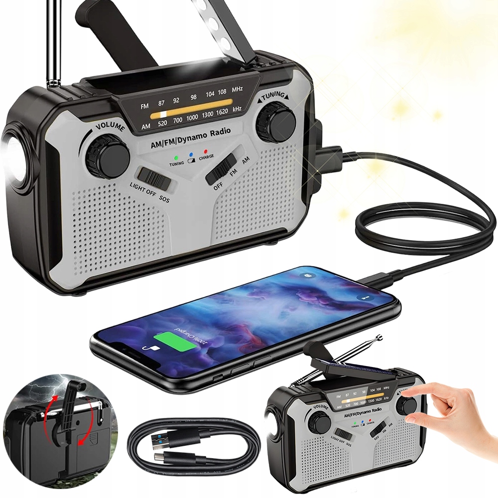 Přenosné nouzové rádio s Led svítilnou a powerbankou pro turistiku a kempování