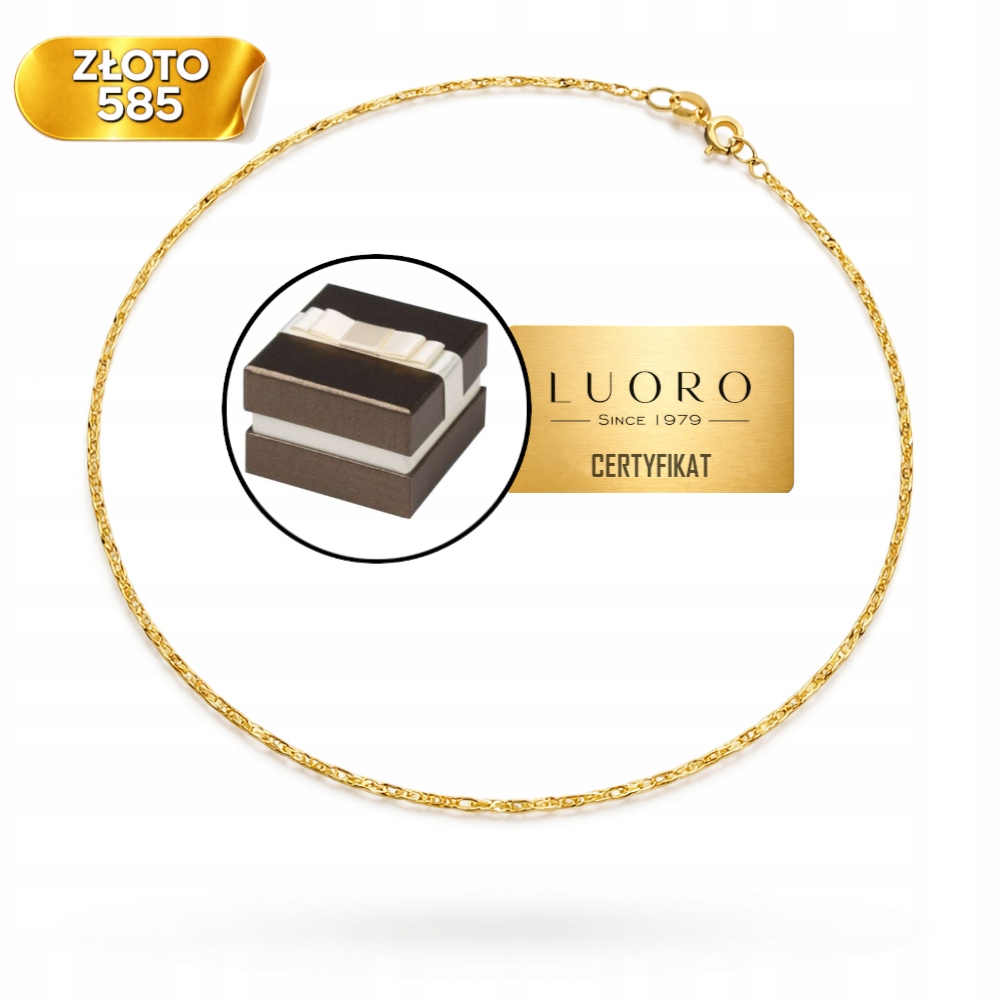 Náramek Zlatý 585 14K Na Nohu Singapurská Diamantová Vazba 25 CM
