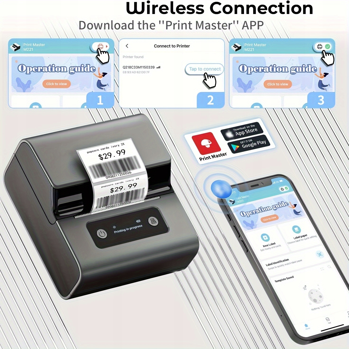 Phomemo Label Maker- With 3pcs Labels M221 Address Label Printer 3 Inch Stan opakowania oryginalne