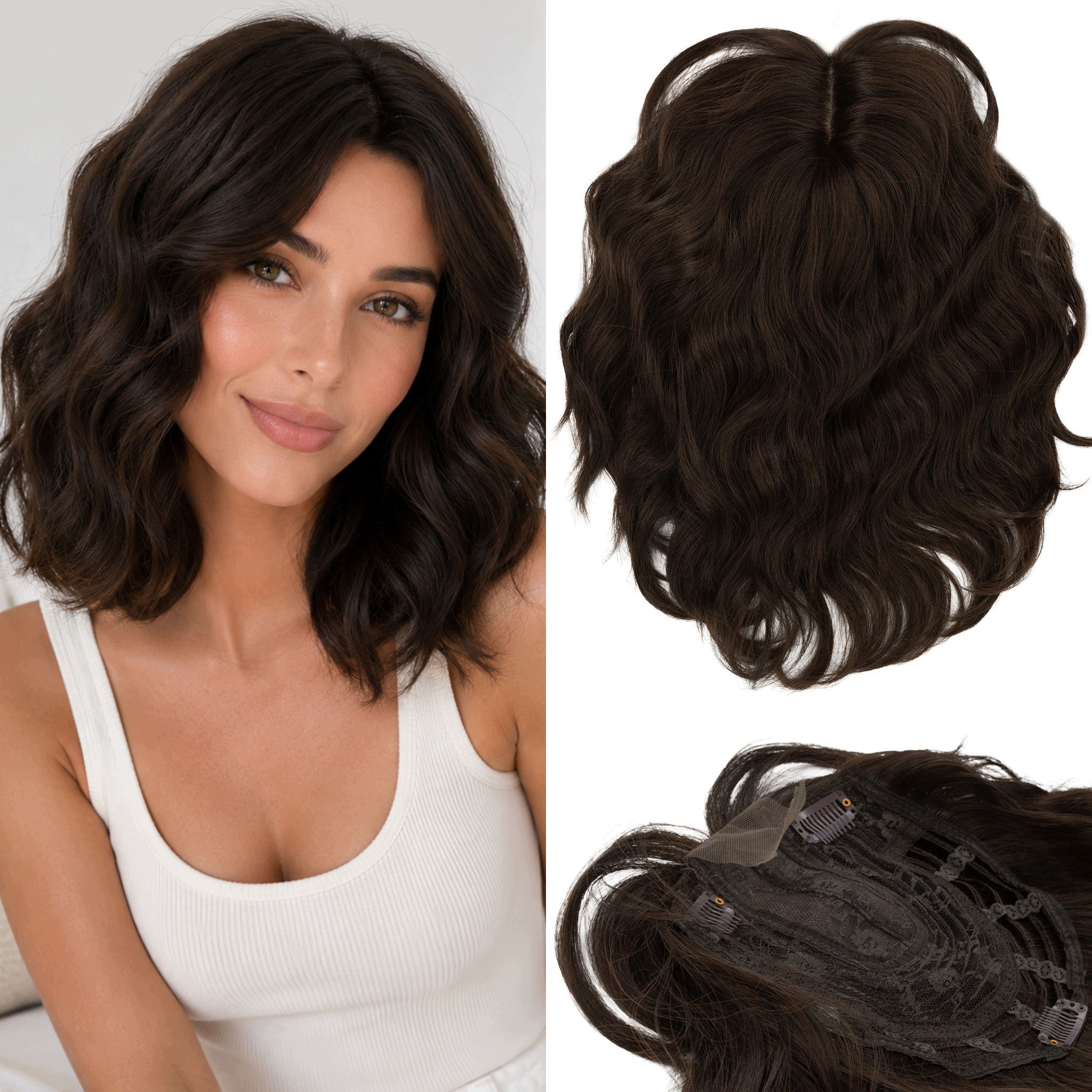 Topper Tupet Plné doplnění vlasů Clip In tmavě hnědá 40 cm ofina