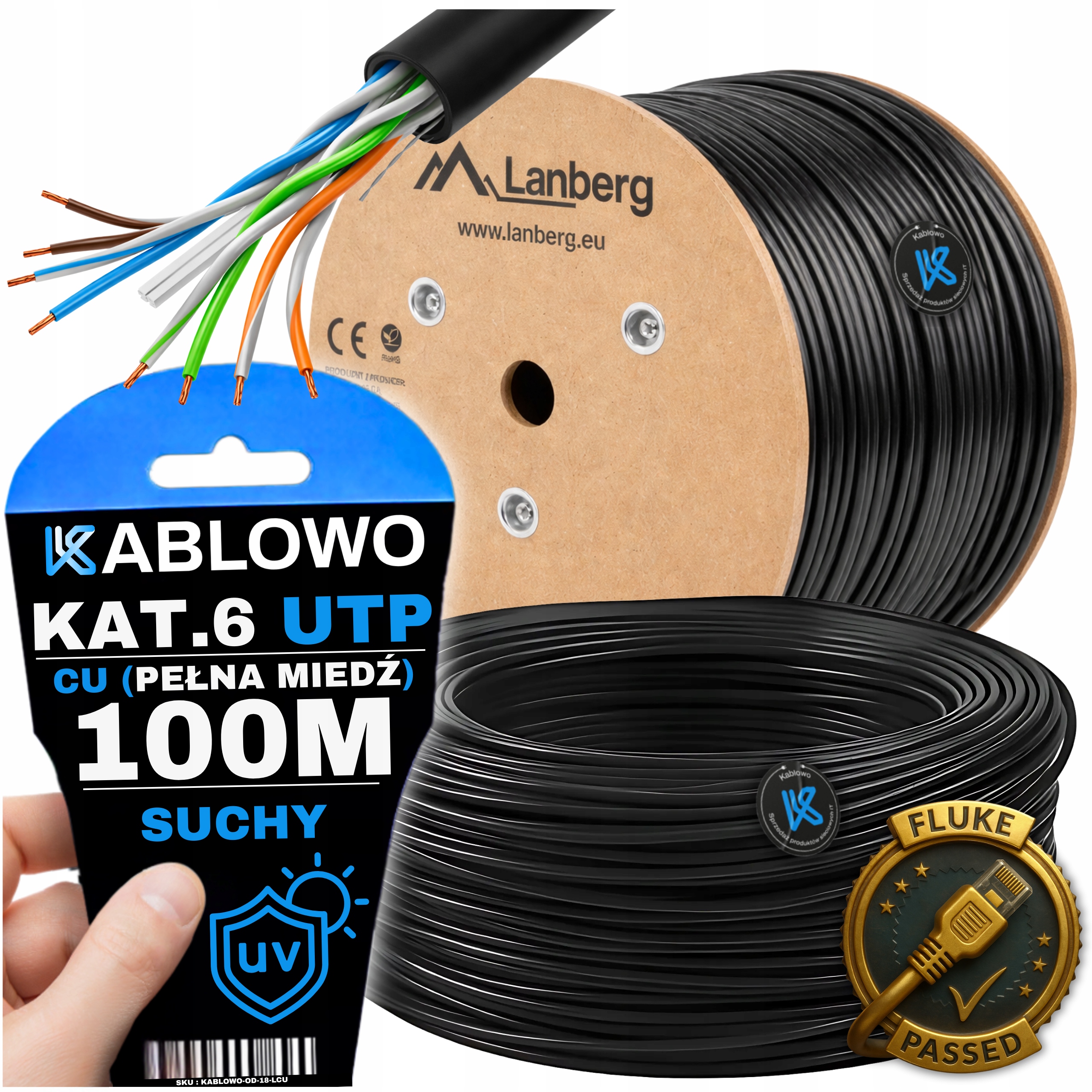 Kabel Sieciowy Zewnętrzny Skrętka CAT.6 KAT.6 100M Cctv Poe 100% Cu Miedź