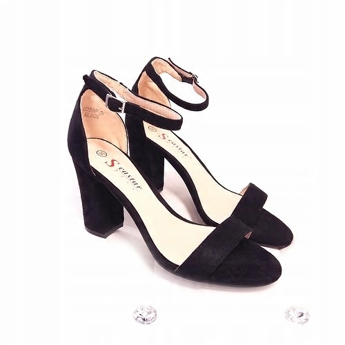 

Sandały Na Słupku Czarne Eleganckie Eco Zamsz L868