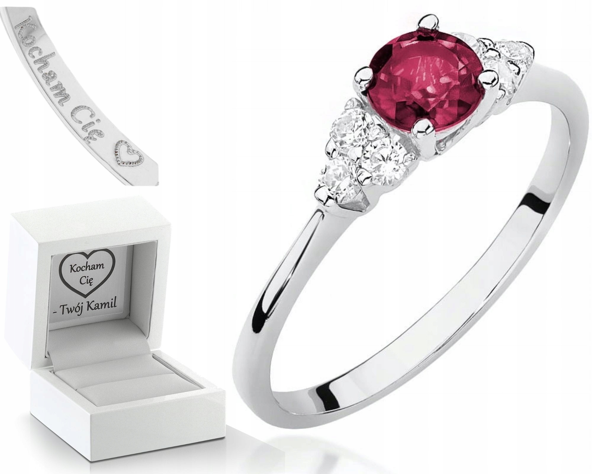 Zlatý Prstýnek S Rubínem Bílé Zlato Gravírování