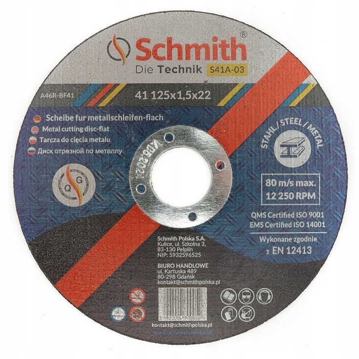 

Tarcza do cięcia metalu 125x1,5x22 mm Schmith
