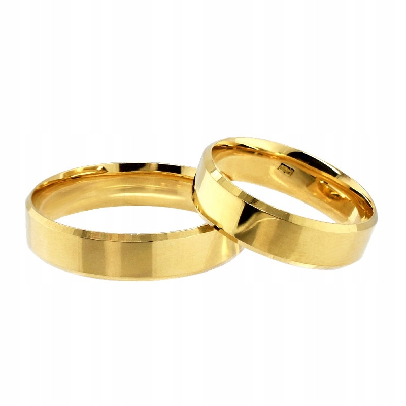 ZŁOTE OBRĄCZKI ŚLUBNE Fazowane Trapezowe 5mm Soczewka #27/4,3g pr.585 1szt.