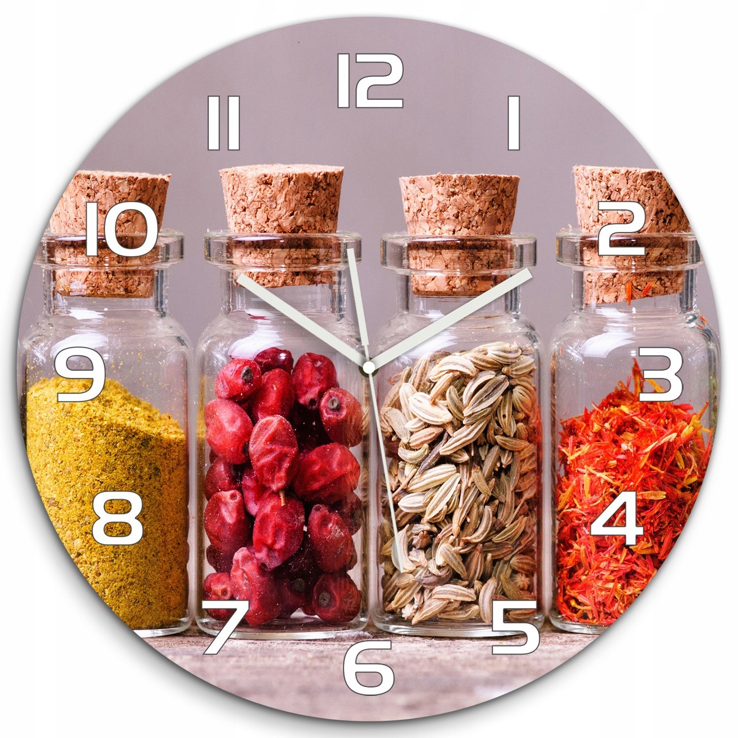 

Wiszący szklany zegar Kolorowe przyprawy fi 60 cm