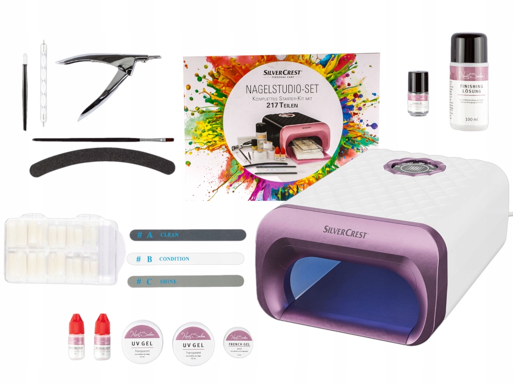 Sada na úpravu gelových nehtů, Uv lampa, tipsy 217 dílků