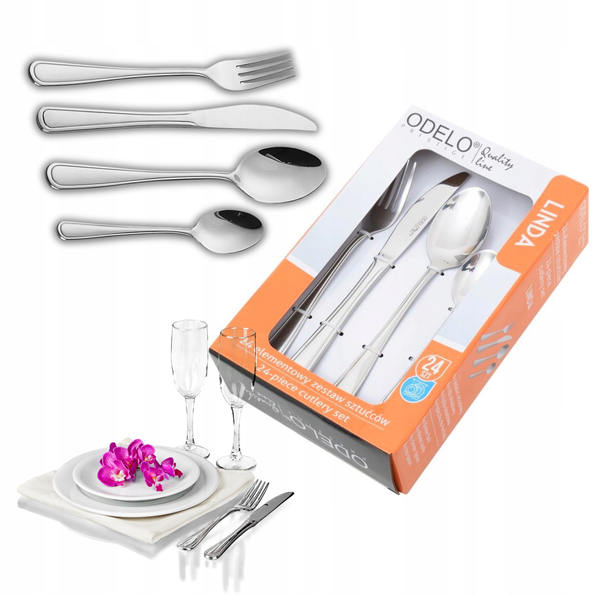 Sada příborů 24 ks pro 6 osob Stolní Příbory Do Myčky Ocel