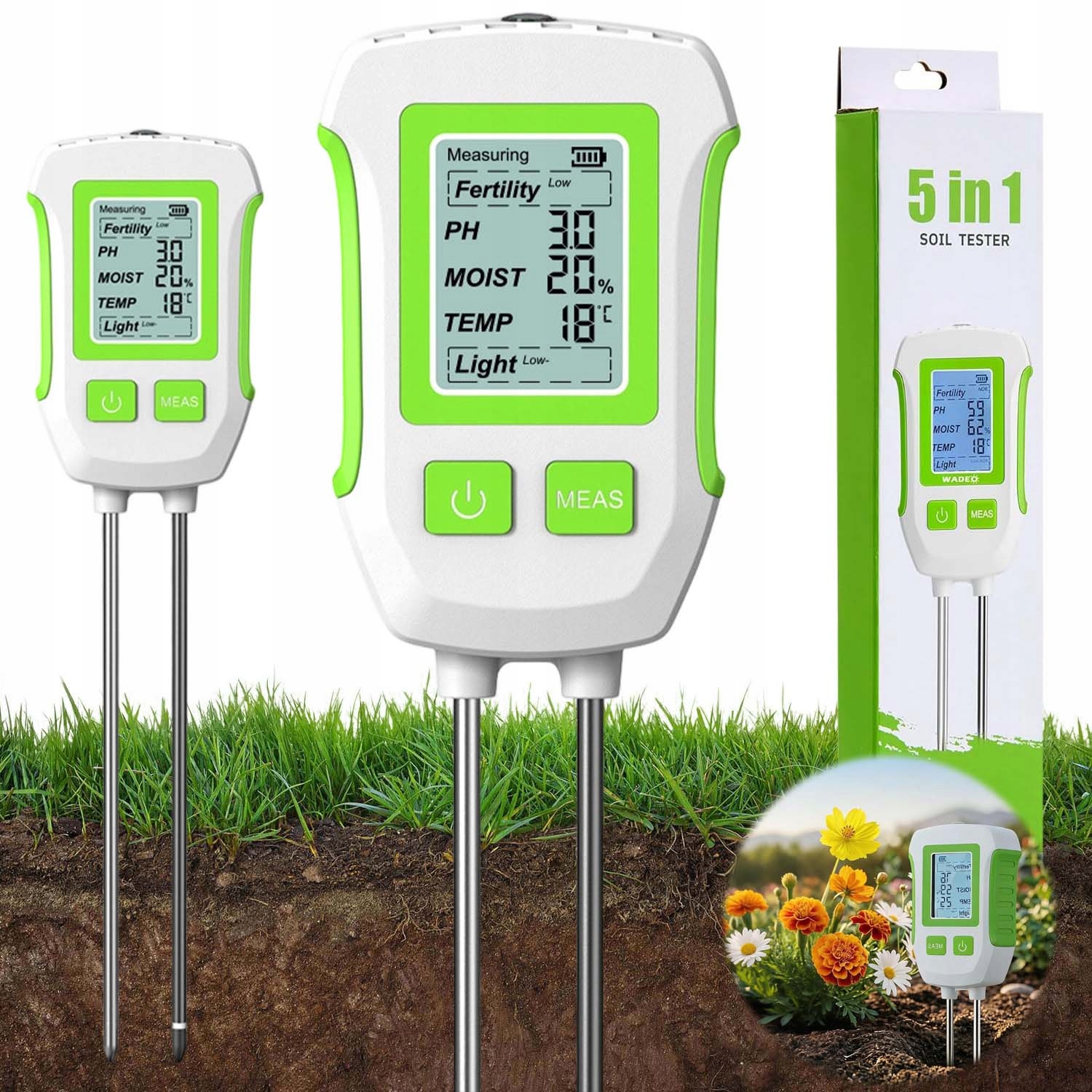 Měřič Vlhkosti Rostlin Vlhkoměr Půdy LCD 5V1 Teplota Světlo Ph