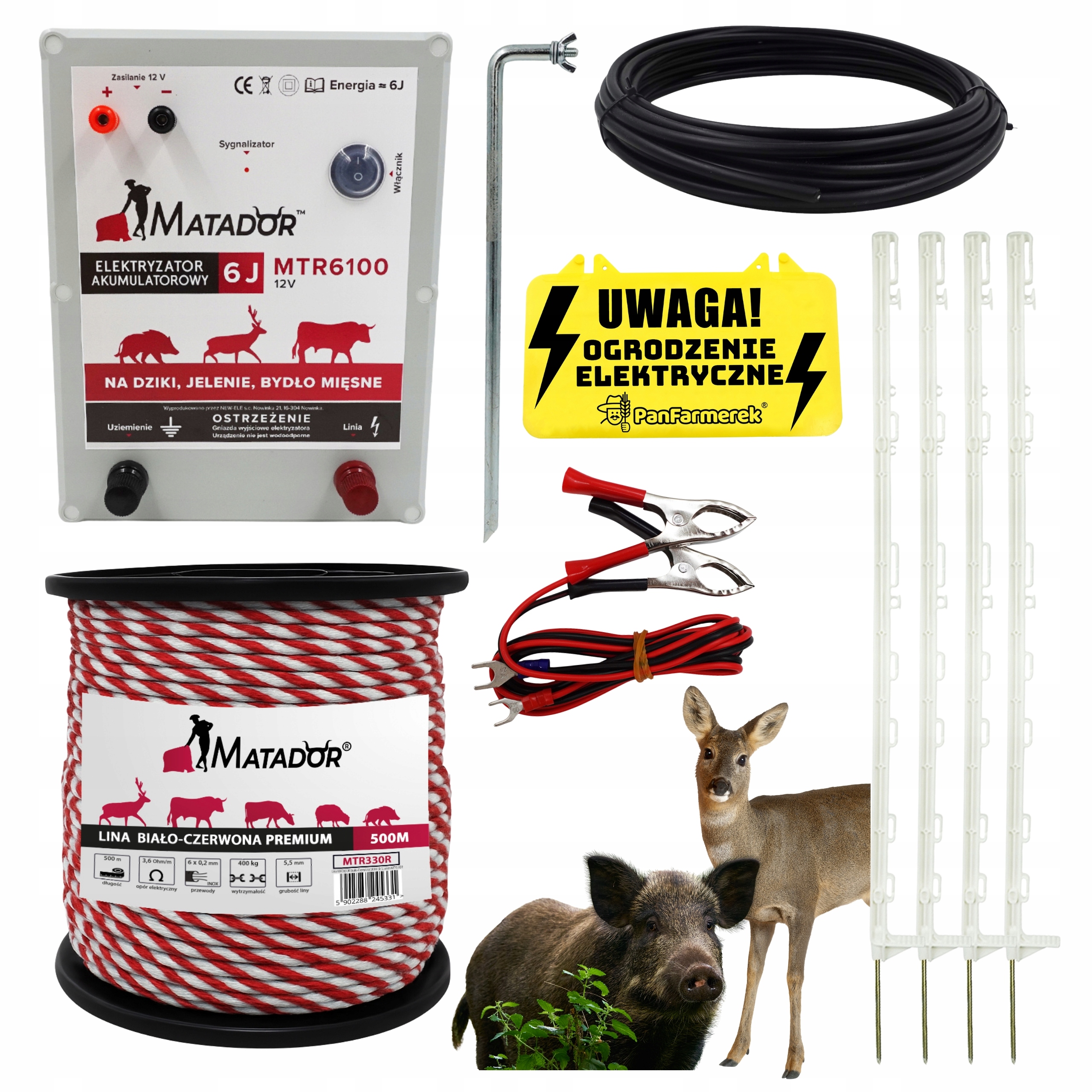 Pastuch Ogrodzenie Elektryczne Na Dziki Sarny Bydło Elektryzator 6J Paliki