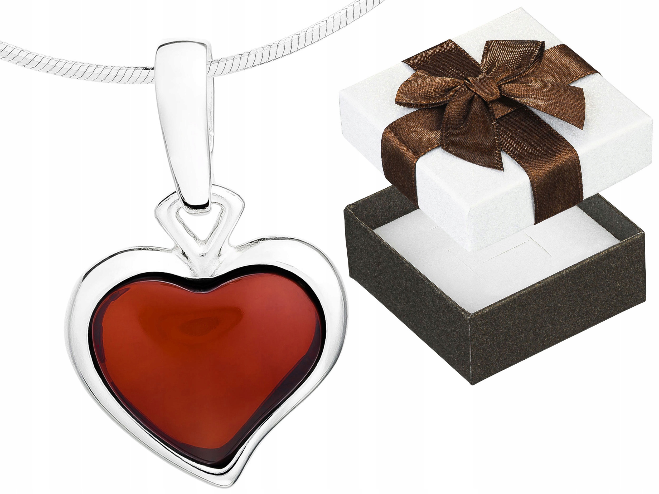 Krátký Stříbrný Dámský Náhrdelník Srdce s Višňovým Jantarem Choker 32 cm