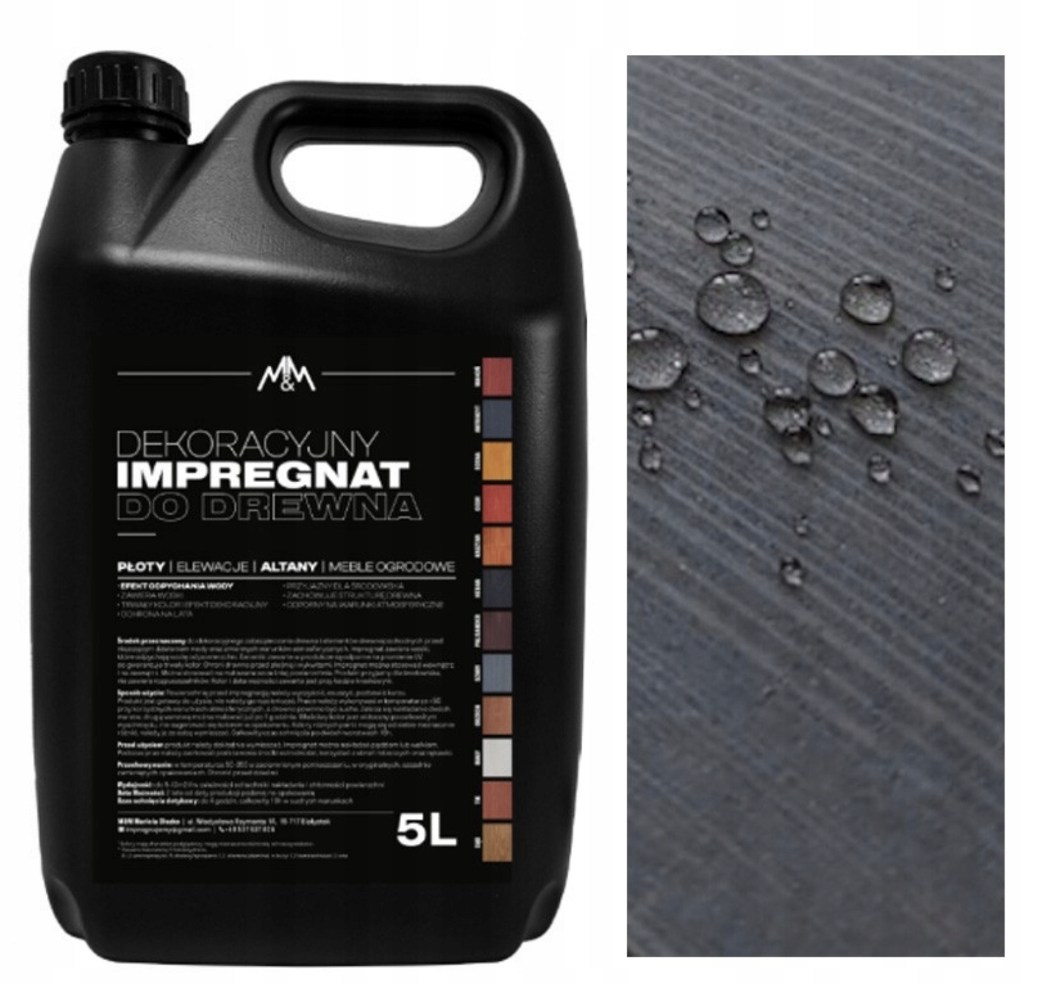 Impregnat Farba Do Drewna Drzewa M&M Antracyt 5L Hydrofobowy Polerowania