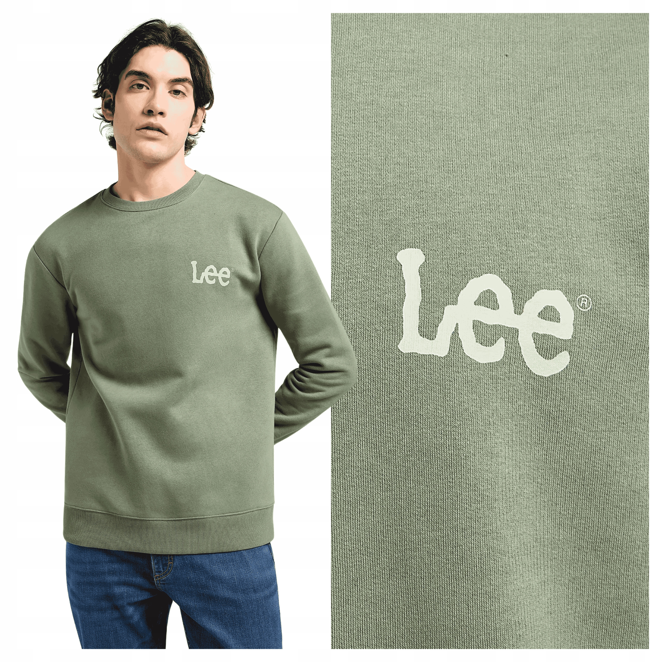 Pánská Mikina Lee Wobbly Lee Sws Olivová Bavlněná Klasická S