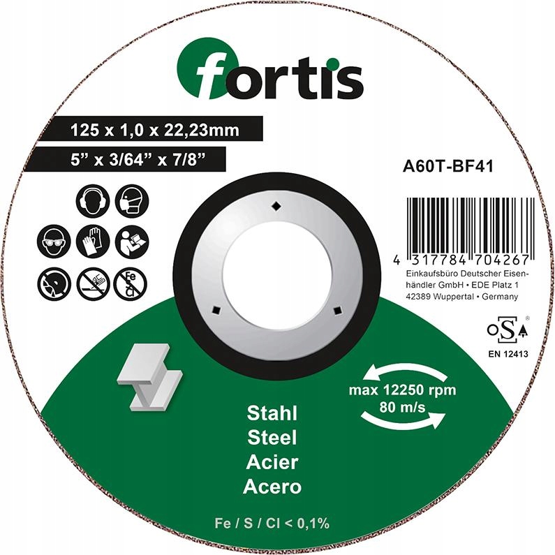 

Fortis Tarcza do cięcia stali 125x1mm prosta