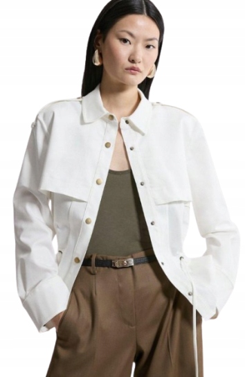 Karen Millen Bílá Krátká Bunda S Pagony Pro Nízké 36 B1F