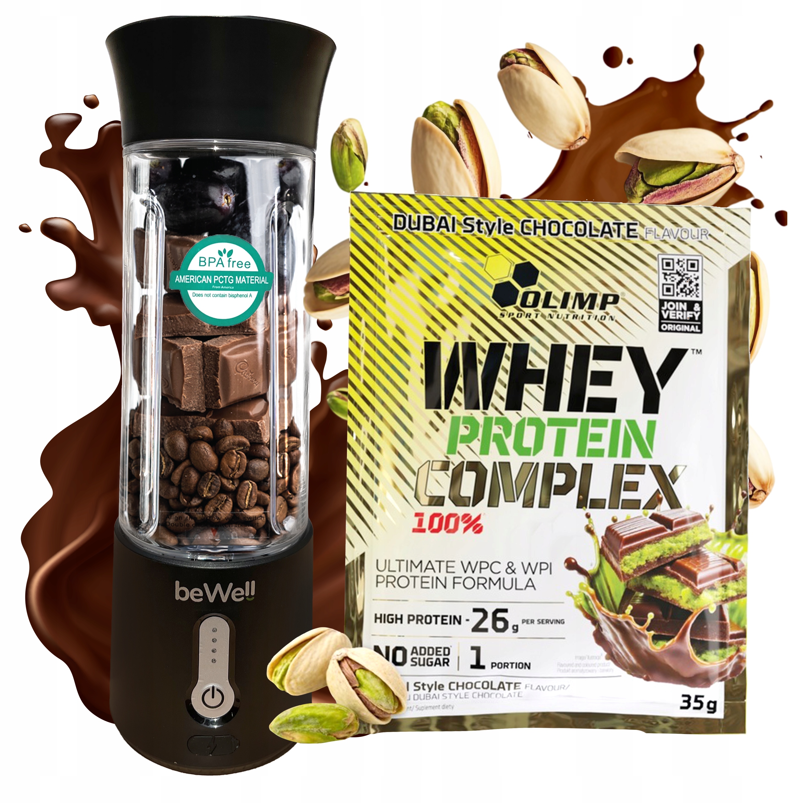 Kalichový mixér Přenosný bezdrátový beWell na Usb, protein Olimp Wpc