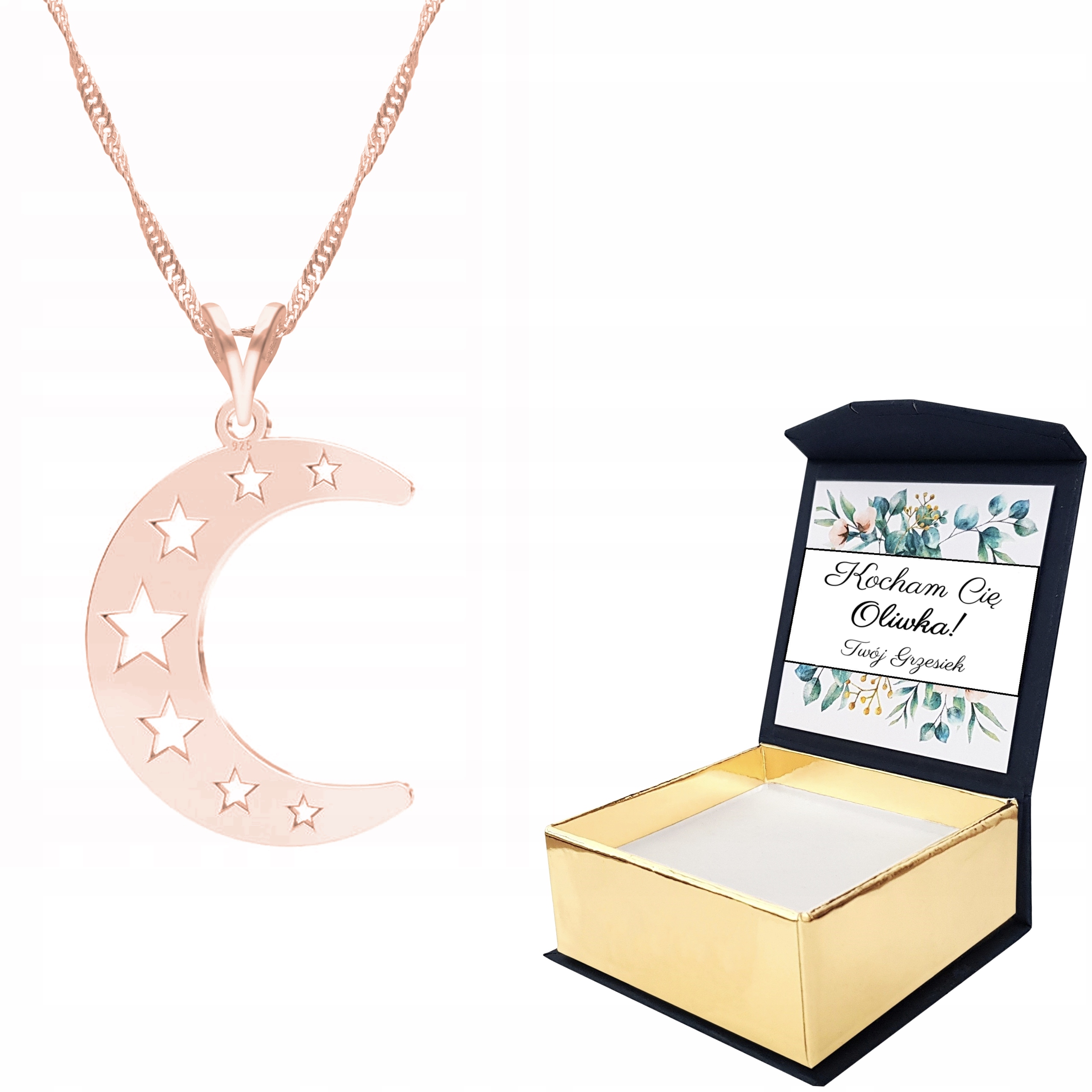 Náhrdelník růžové zlato 925 Měsíc Vlastní Potisk