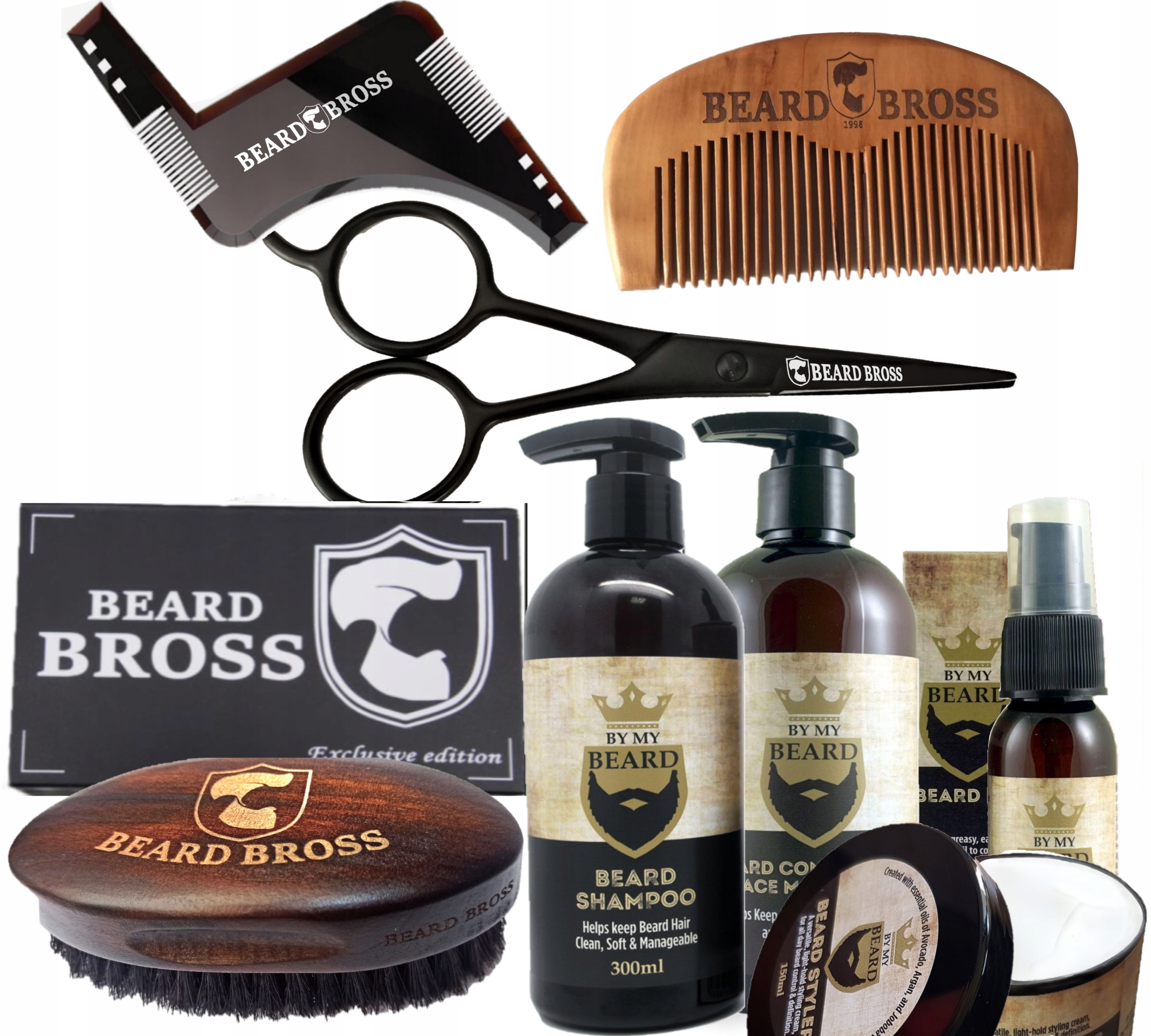 Zestaw do brody By My Beard Szczotka Grzebień wzornik nożyczki