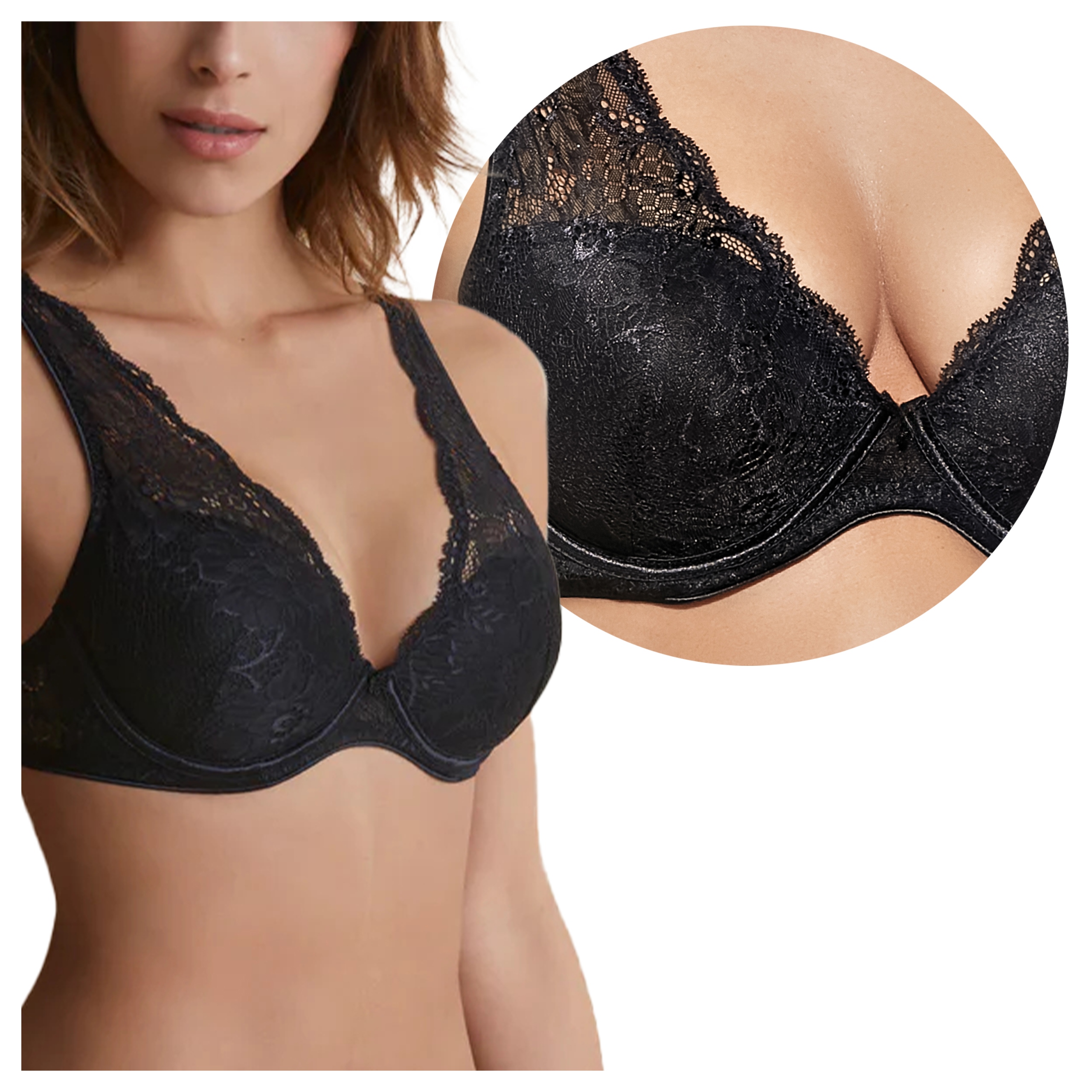 Vyztužená krajková podprsenka Braletka na kosticích Černá 75C