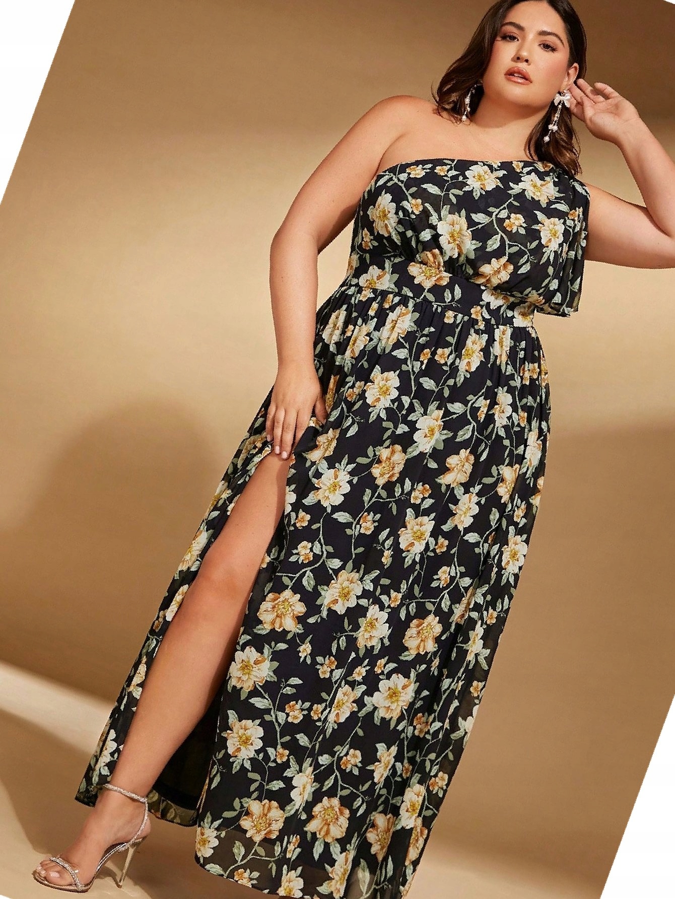 Šaty na jedno rameno Koktejlová s květinami Šifonová Maksi 5XL 50