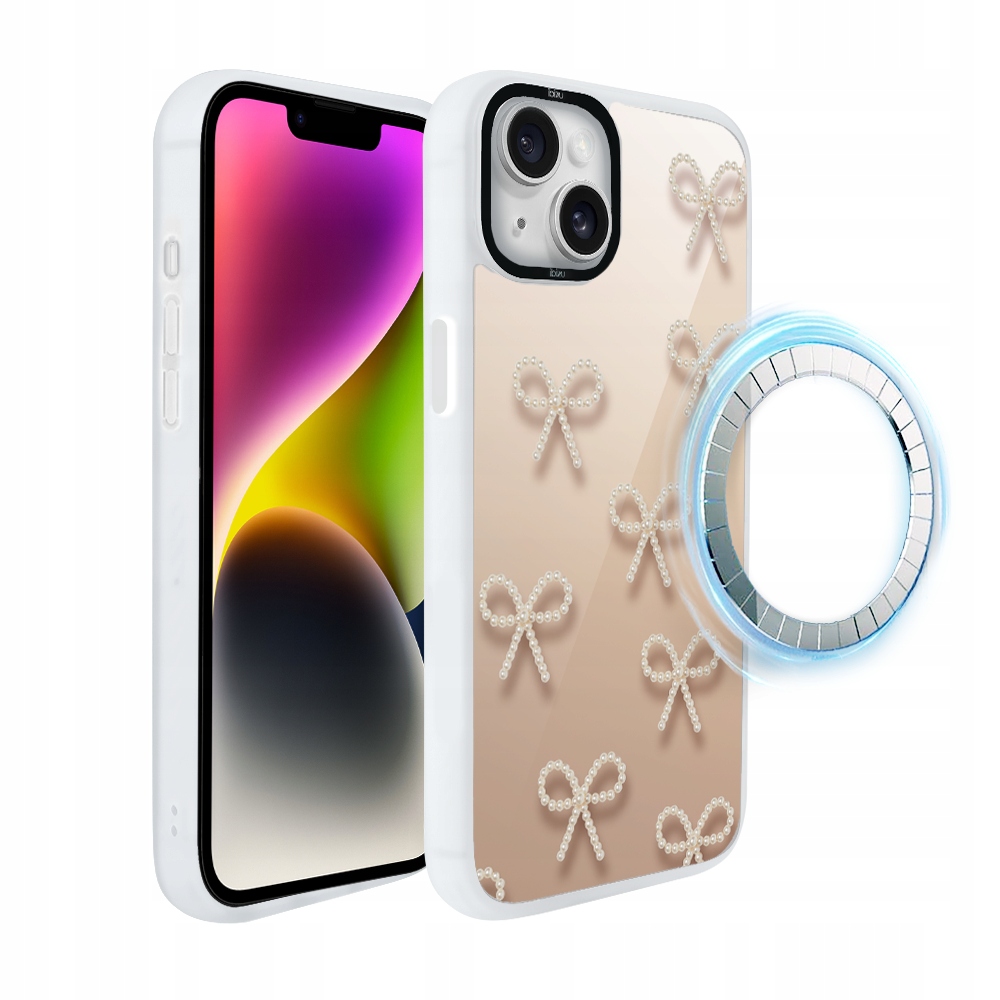 Matný Pouzdro DropGuard pro iPhone 14 Ibizu s MagSafe a perleťovými mašličkami