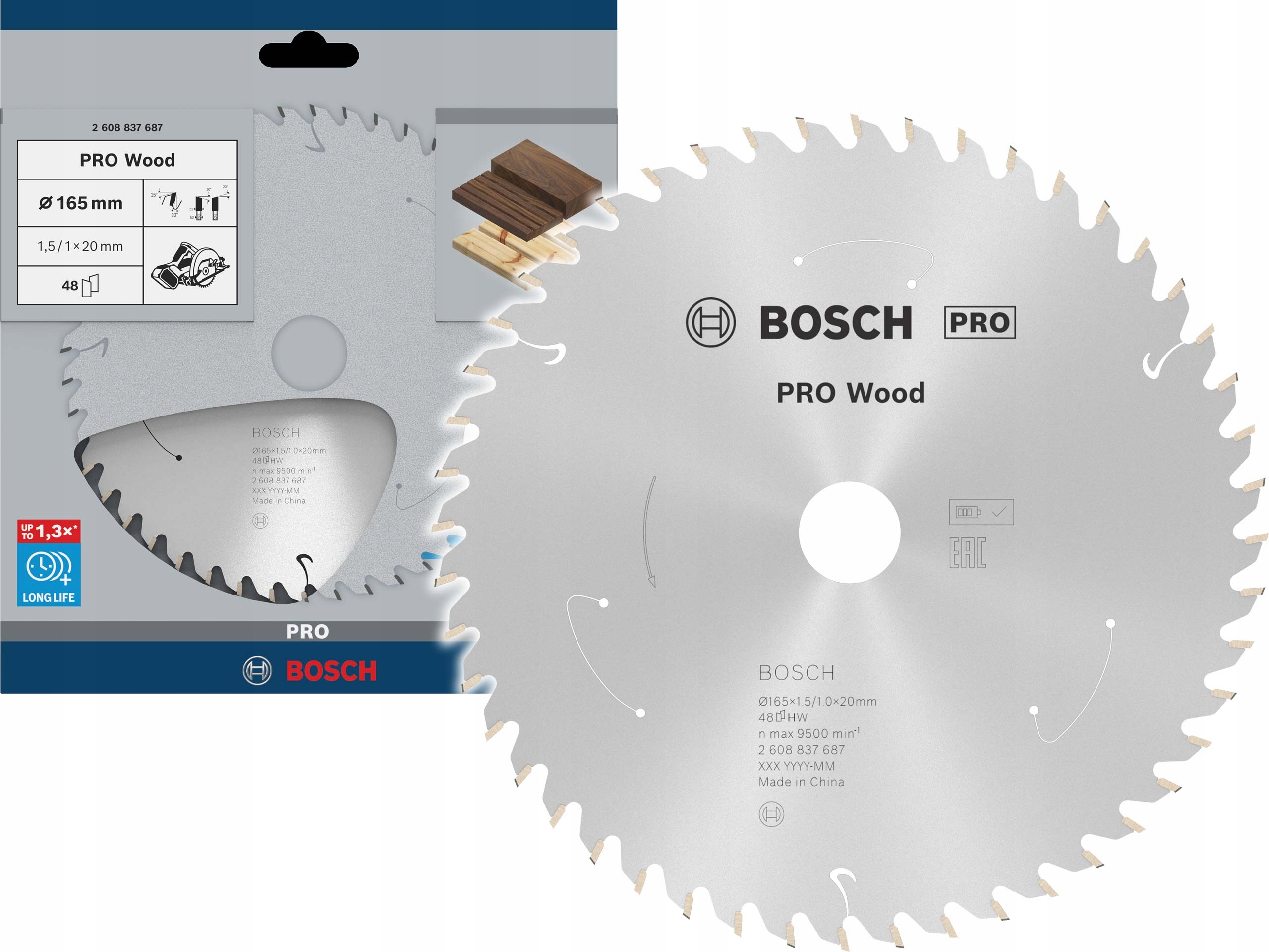 Bosch Pro Wood tarcza do drewna 165x20x1,5 Z48 do narzędzi akumulatorowych
