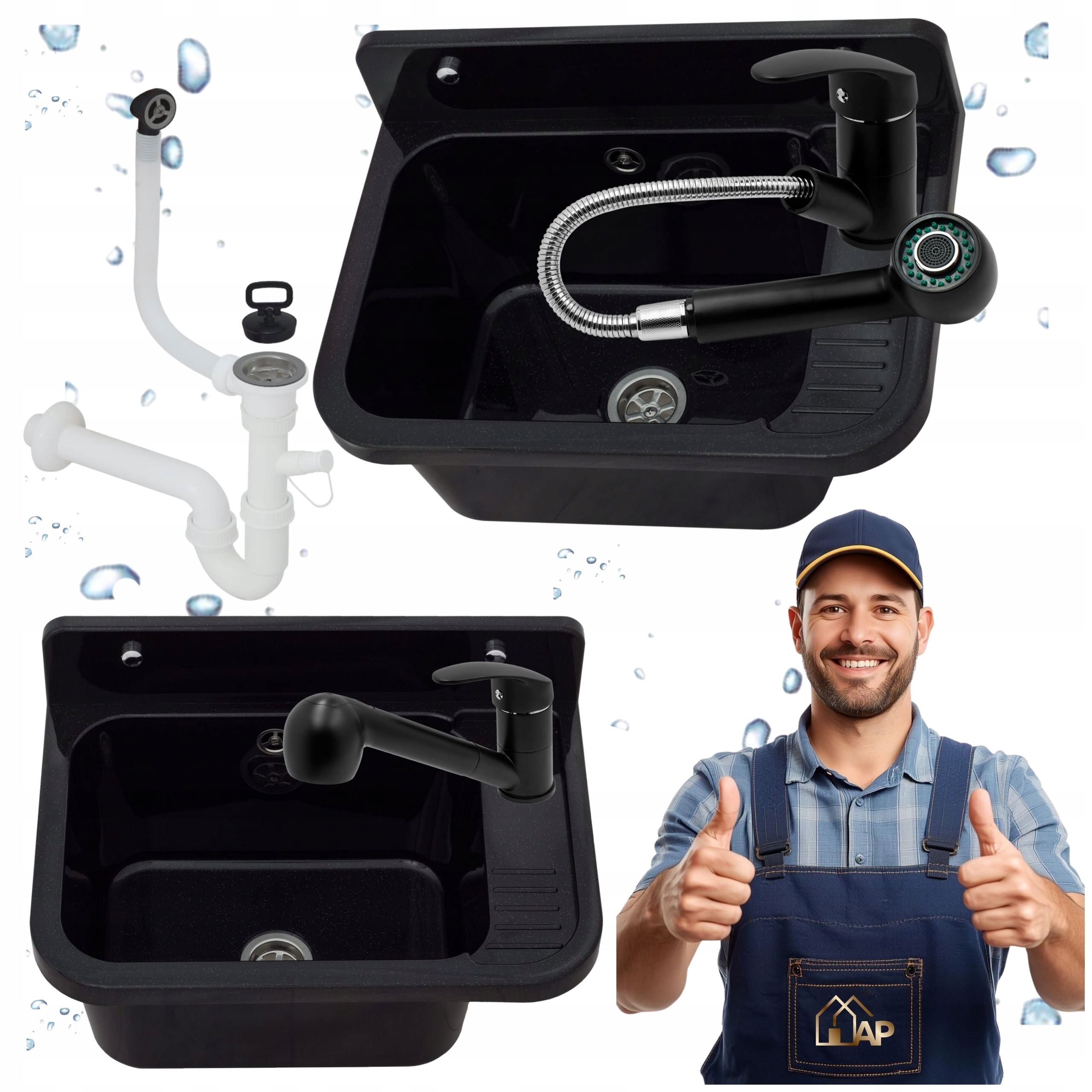 Technický Dřez Komora Baterie Černá Výsuvná Kotelna Prádelna Garáž